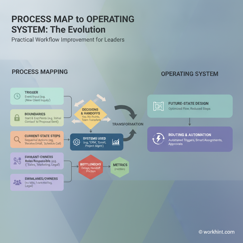 Process map to operating system workflow infographic
