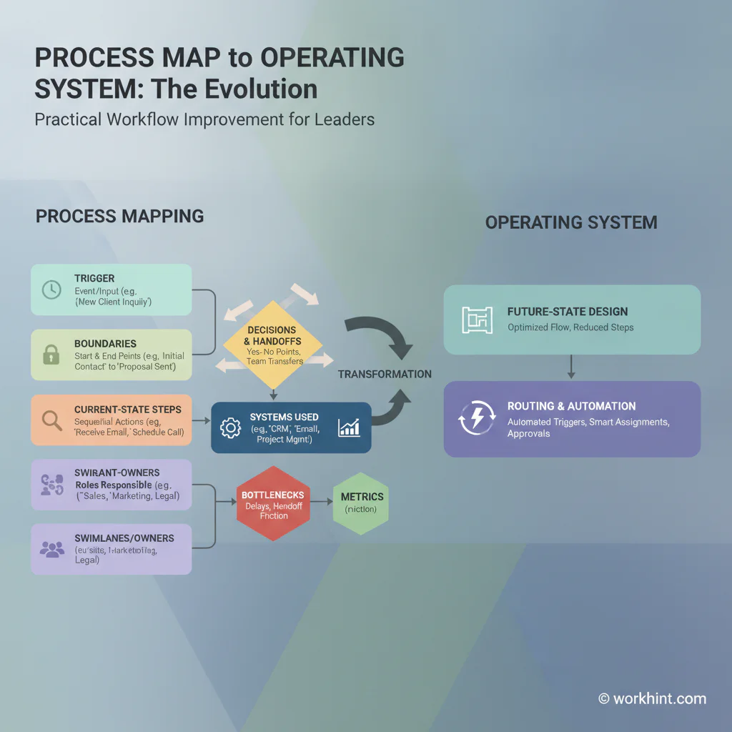 Process map to operating system workflow infographic