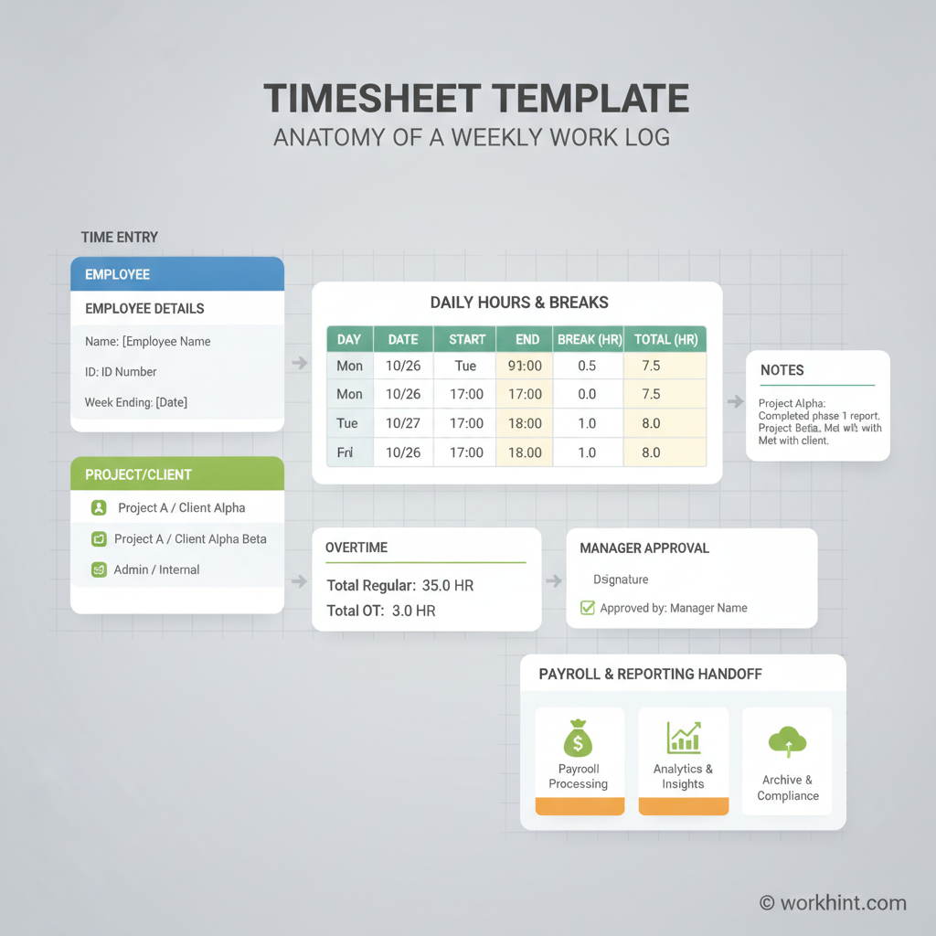 Timesheet template anatomy infographic
