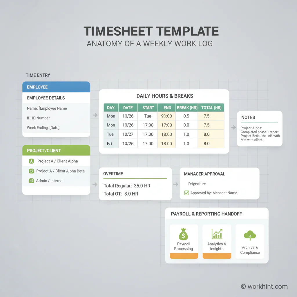 Timesheet template anatomy infographic