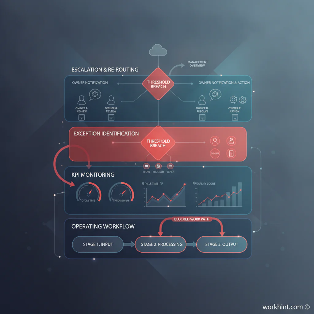Operational dashboard workflow and KPI system diagram