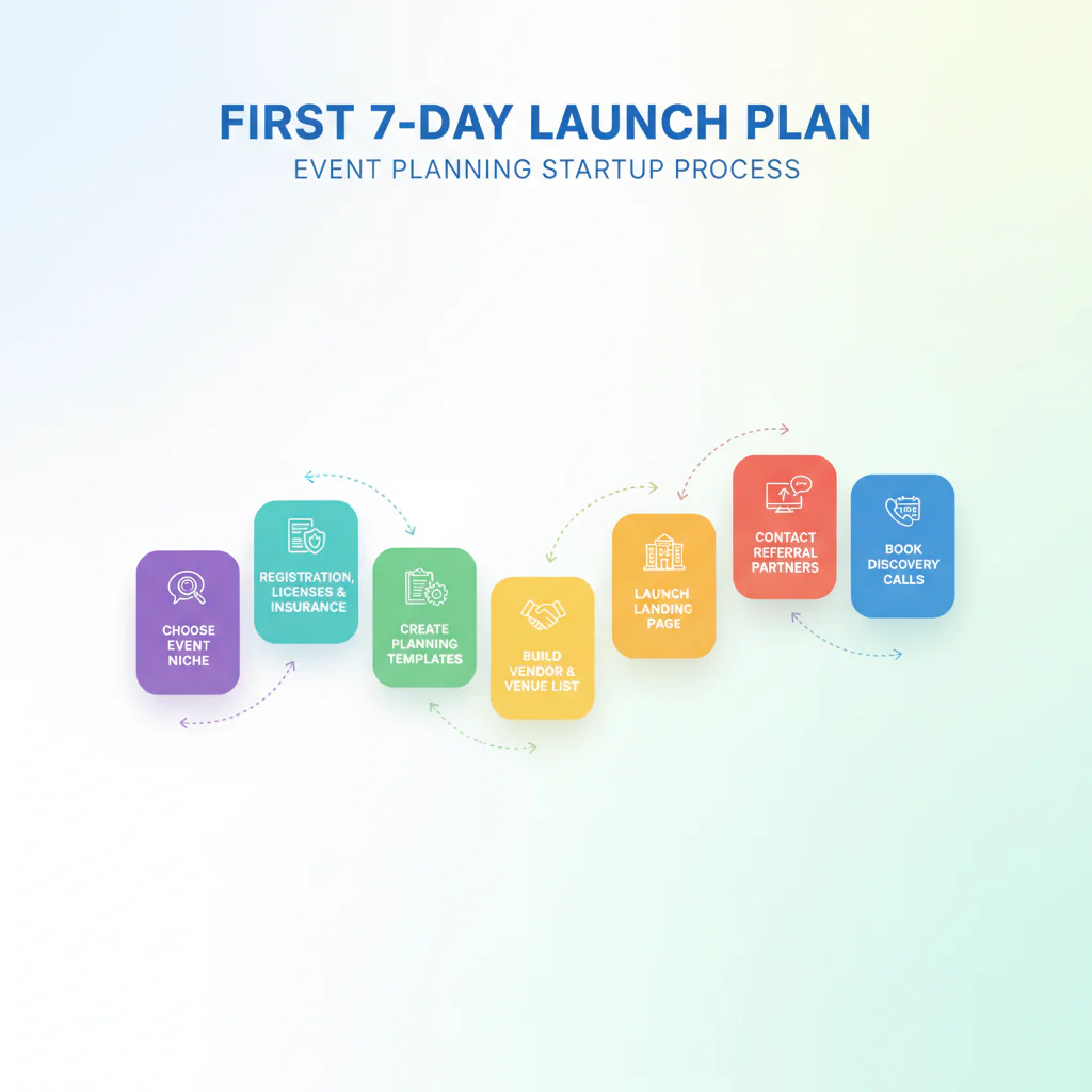 Event planning business launch timeline infographic