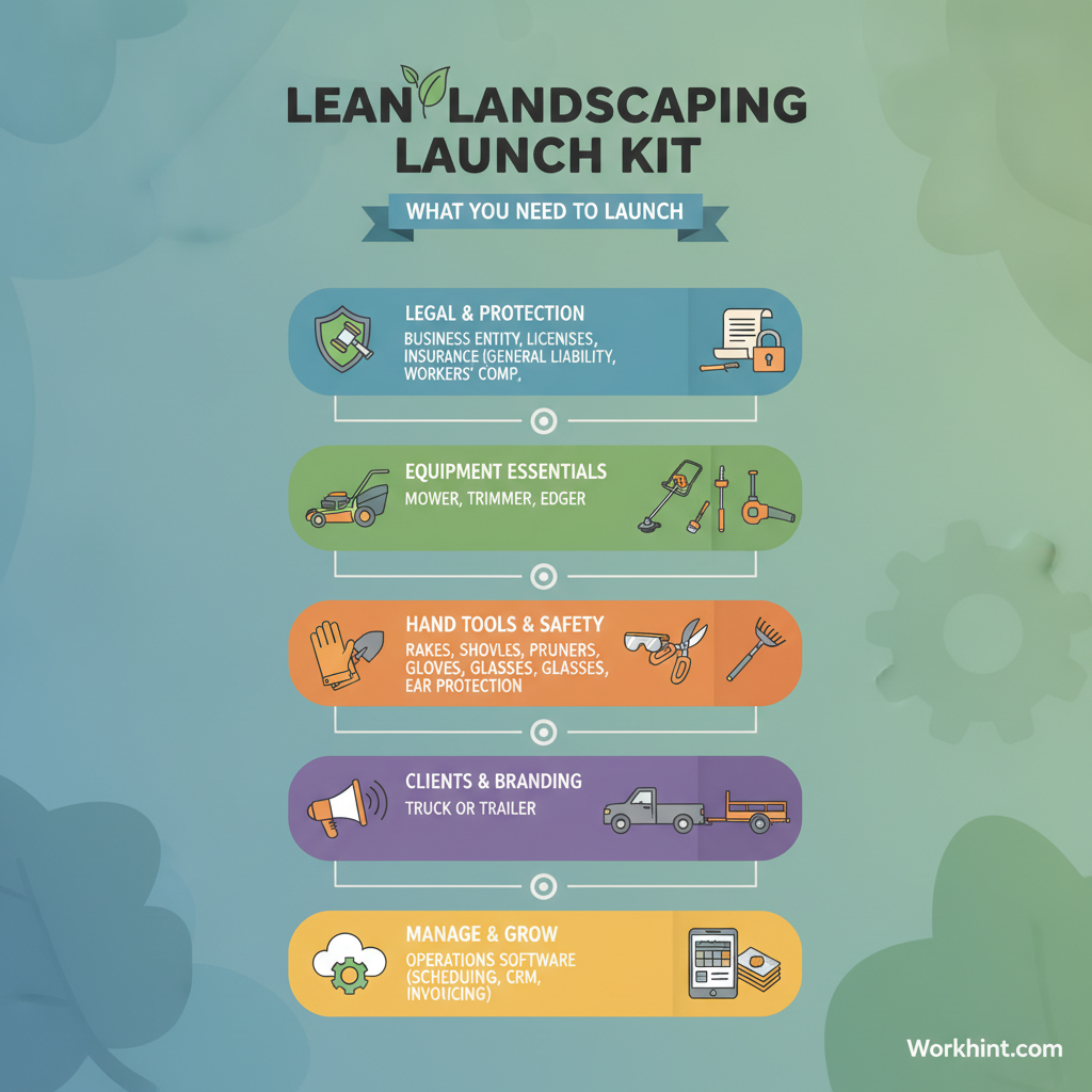 Landscaping startup cost and equipment infographic