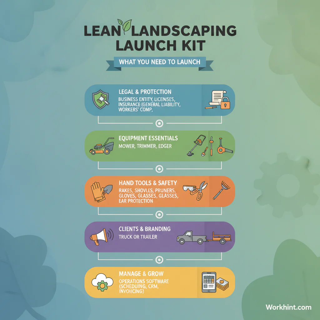 Landscaping startup cost and equipment infographic