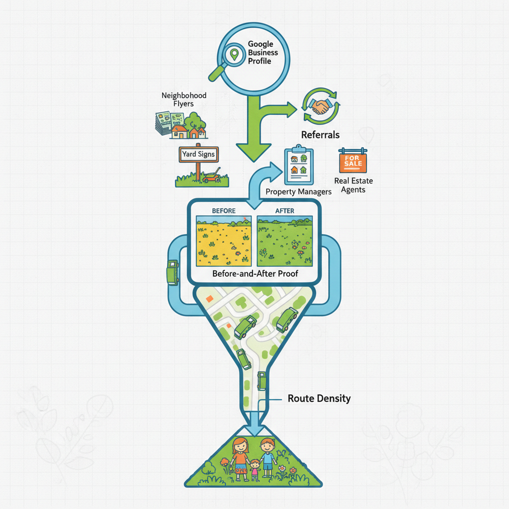 Local customer acquisition funnel for a landscaping business
