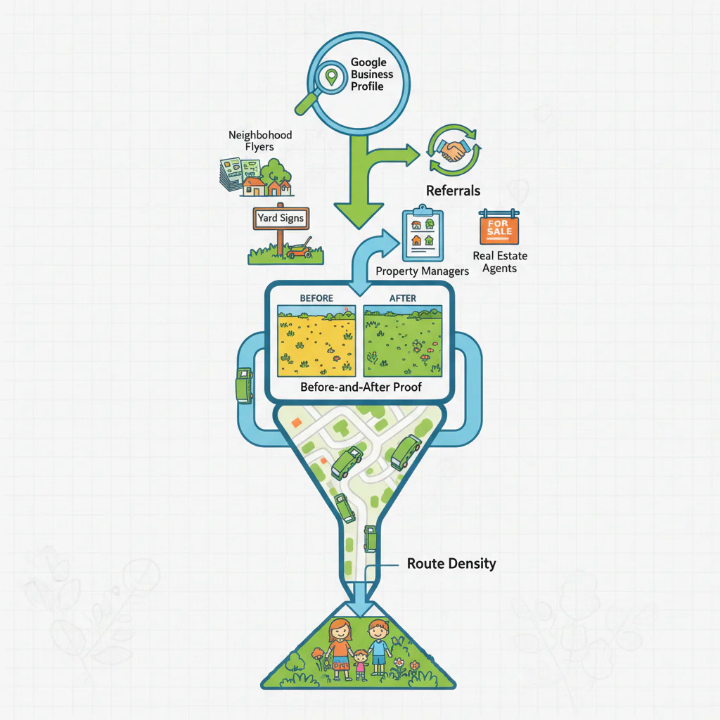 Local customer acquisition funnel for a landscaping business