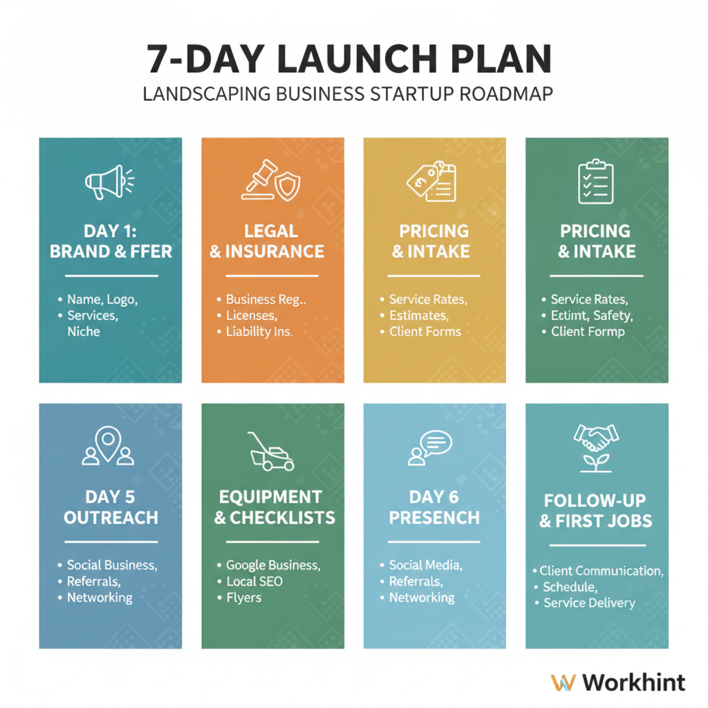Seven-day launch roadmap for starting a landscaping business