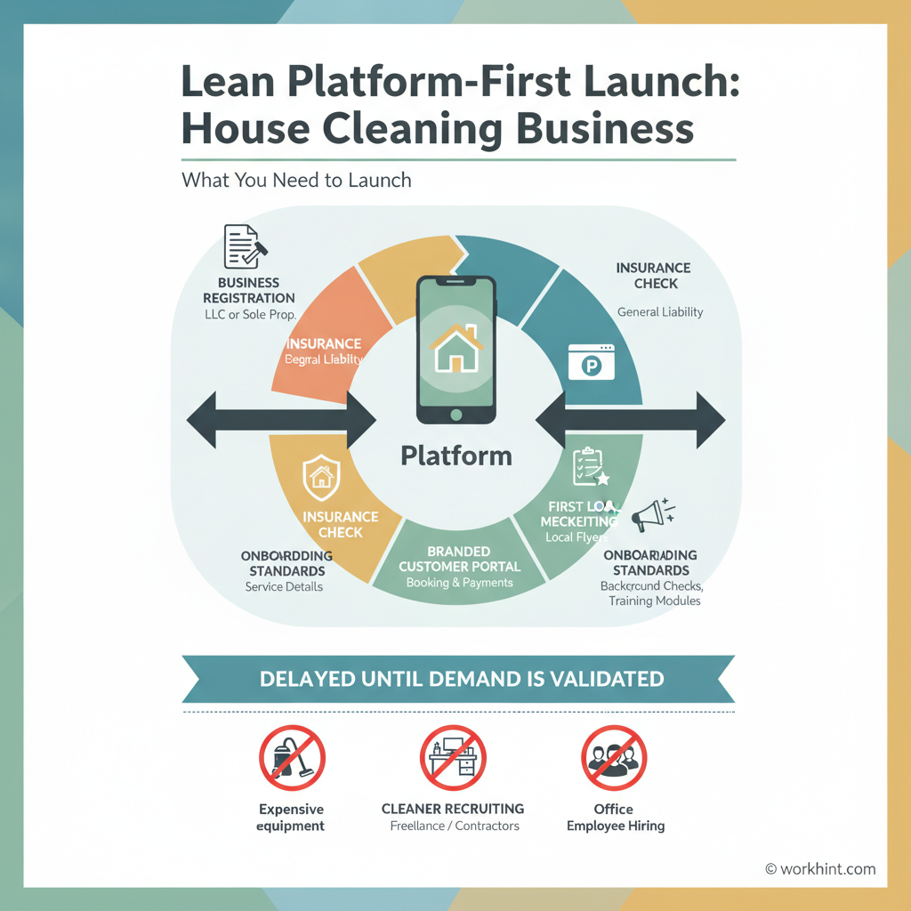 Lean platform-first launch model for a house cleaning business