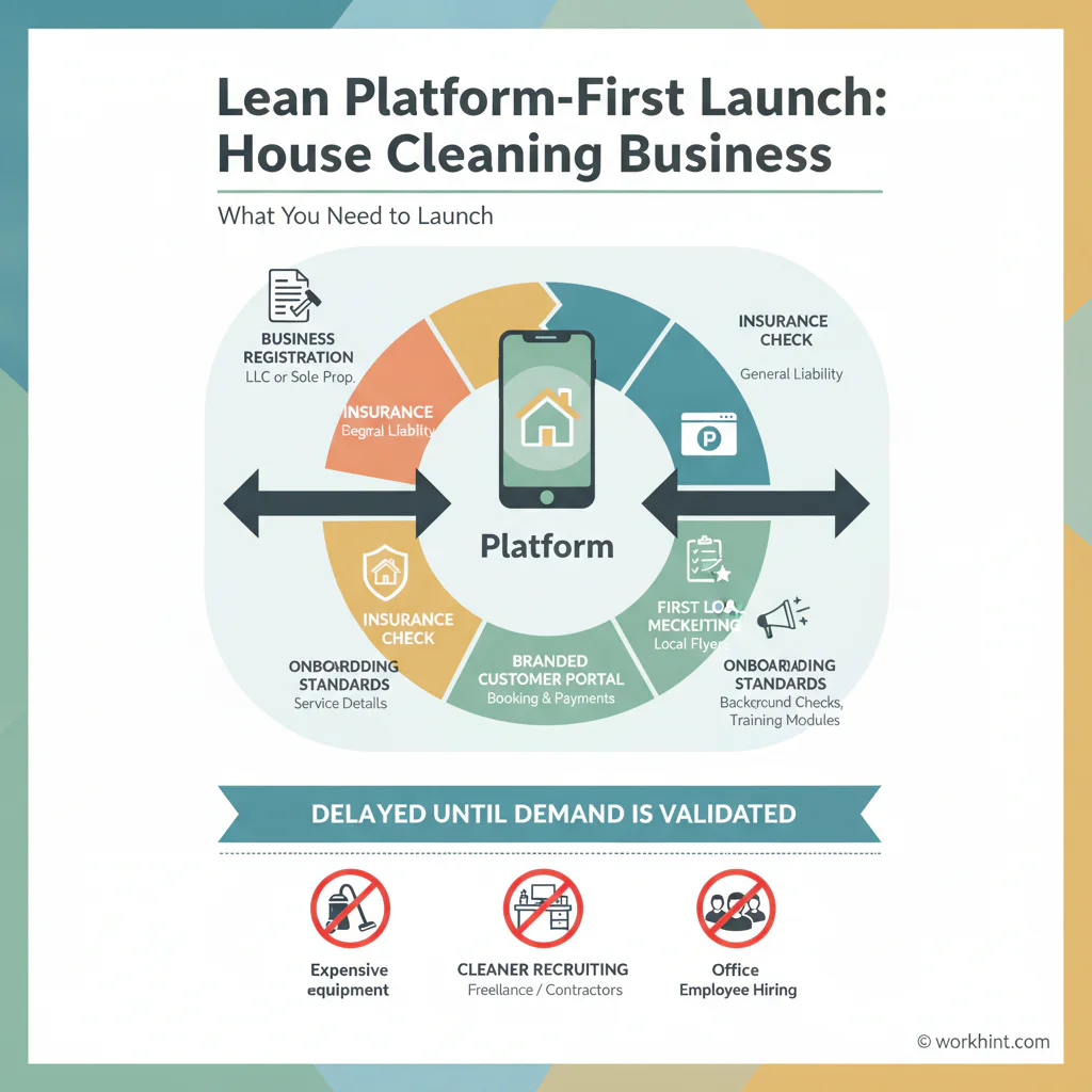 Lean platform-first launch model for a house cleaning business