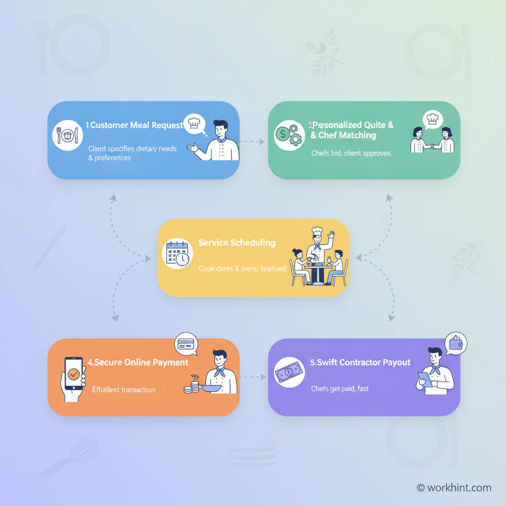 Personal chef business workflow from request to chef payout