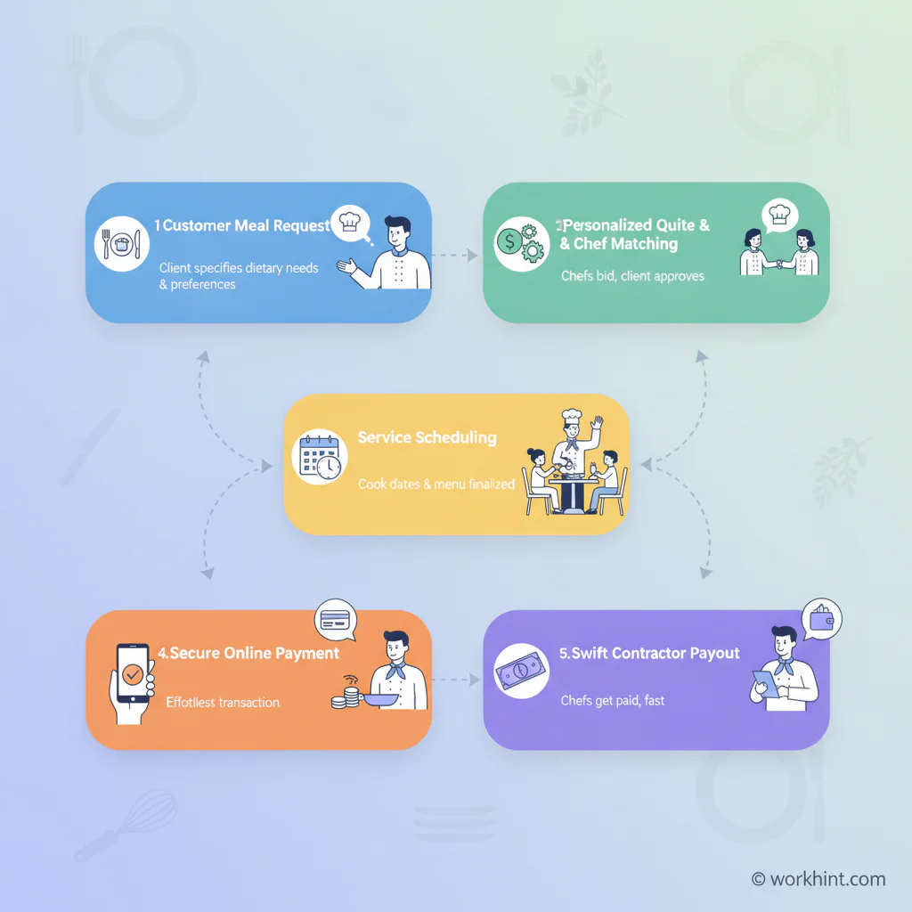 Personal chef business workflow from request to chef payout