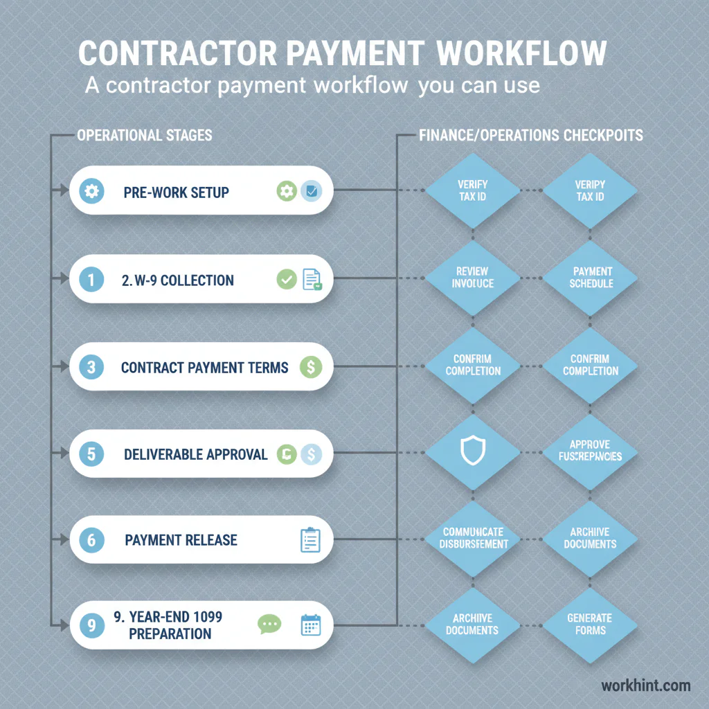 Independent contractor payment workflow from setup to 1099 records
