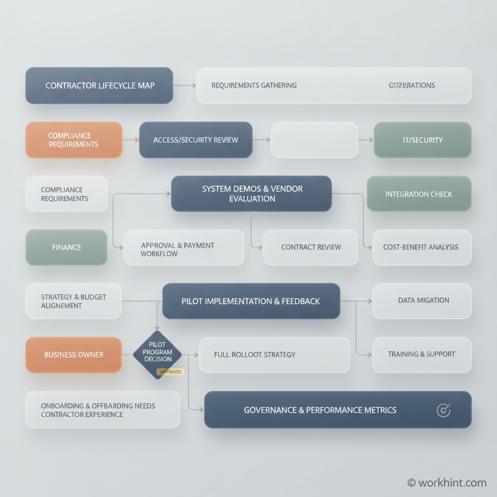 Contractor management software evaluation workflow from lifecycle mapping to rollout