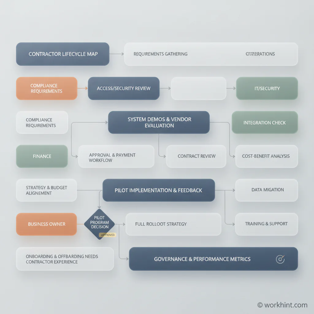 Contractor management software evaluation workflow from lifecycle mapping to rollout