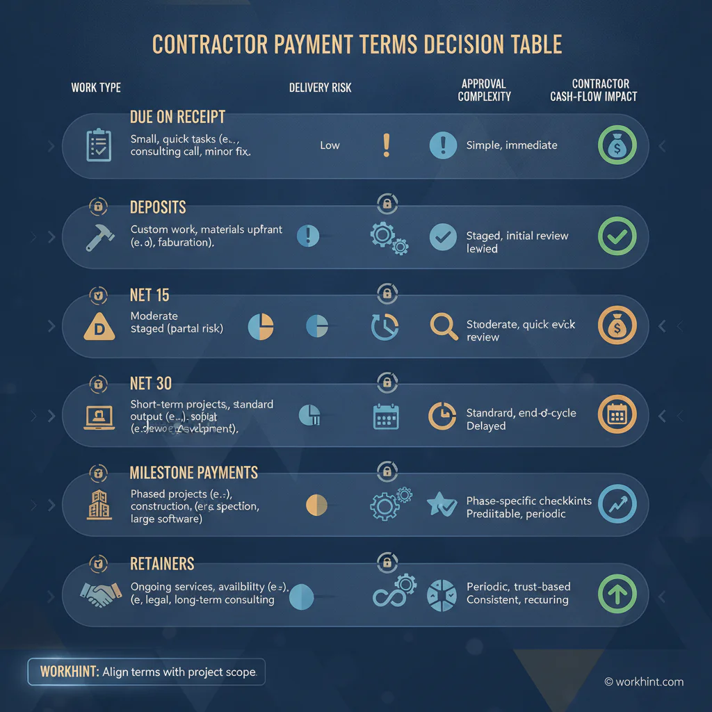 Contractor payment terms decision matrix