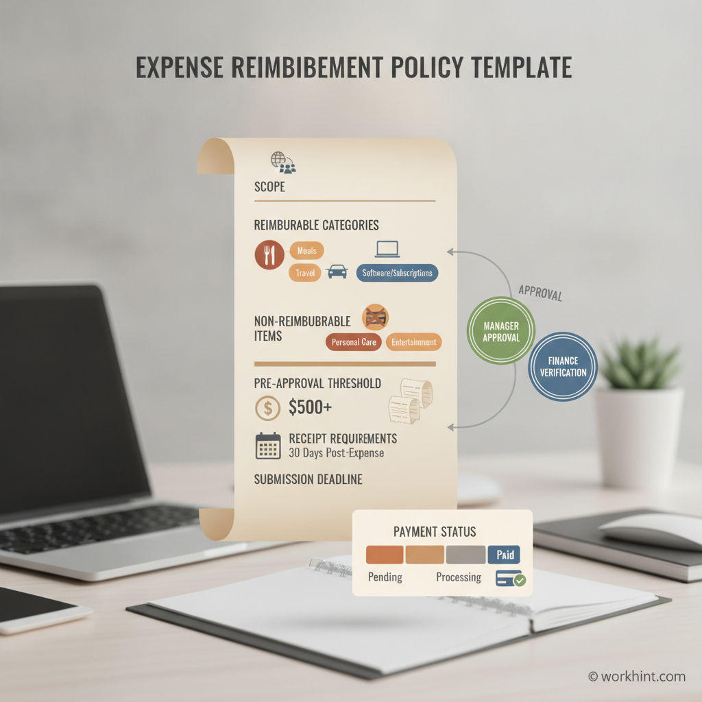 Expense reimbursement policy template anatomy infographic