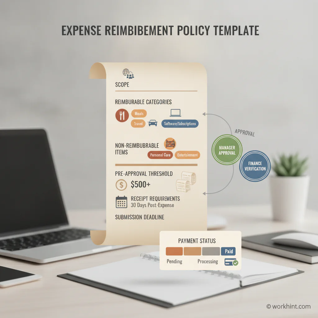 Expense reimbursement policy template anatomy infographic