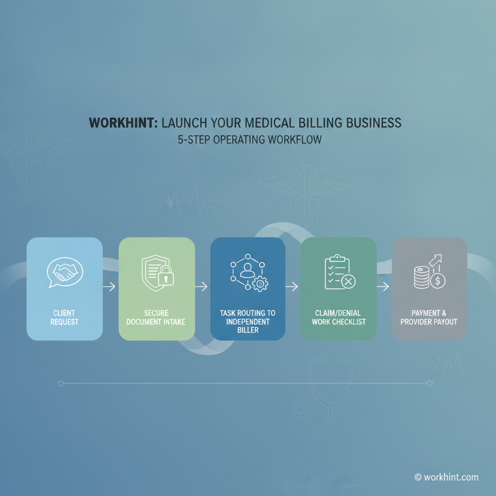 Medical billing business workflow from client request to provider payout