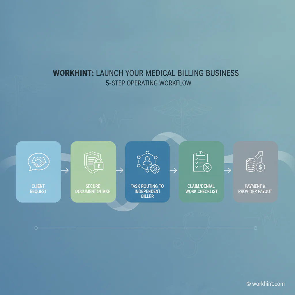 Medical billing business workflow from client request to provider payout