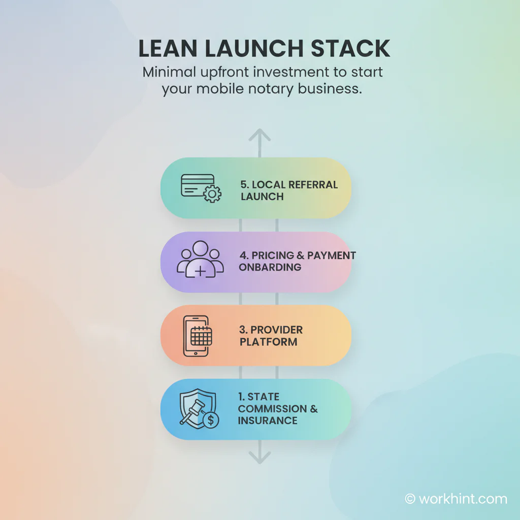 Mobile notary business lean launch stack infographic
