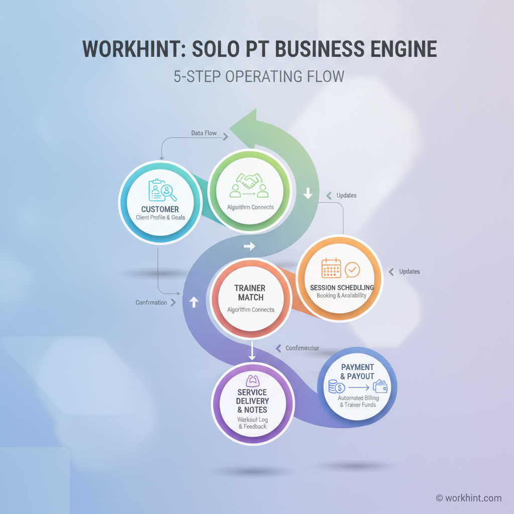 Lean personal training platform workflow from customer intake to trainer payout