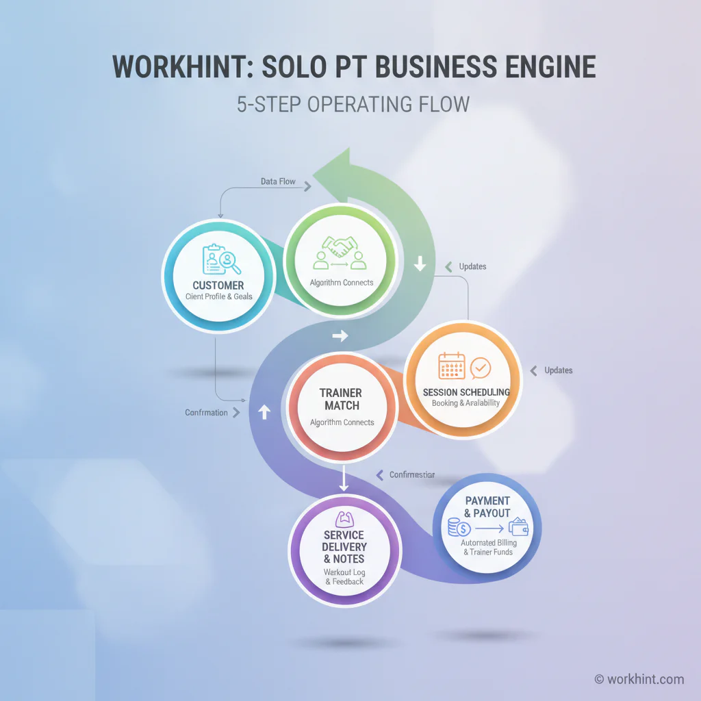 Lean personal training platform workflow from customer intake to trainer payout