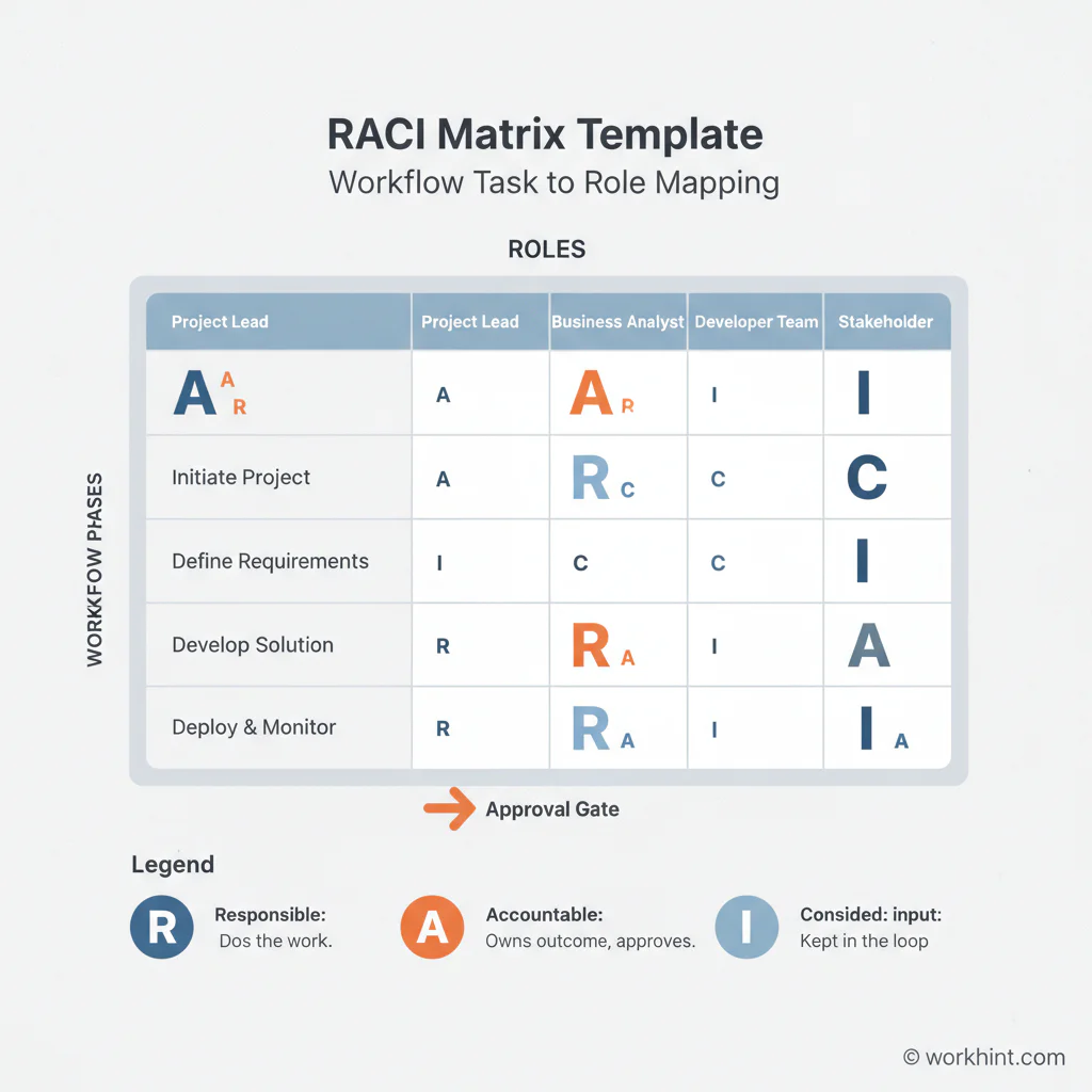 RACI matrix template workflow infographic