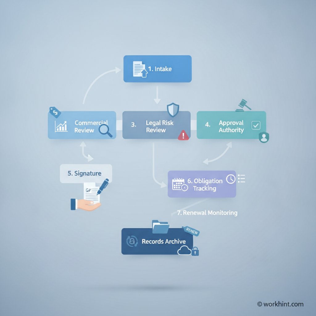 Contract review checklist workflow infographic