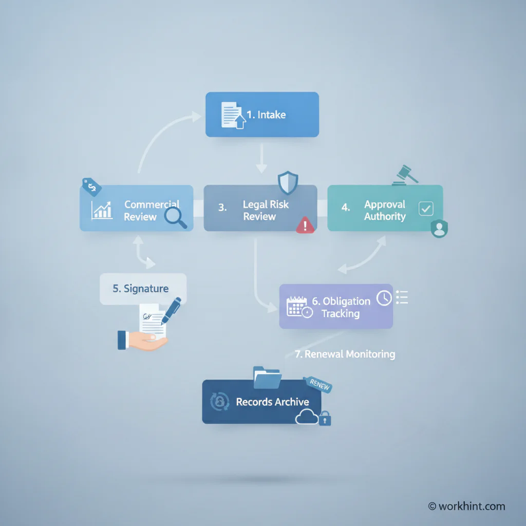 Contract review checklist workflow infographic