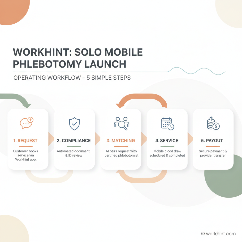 Mobile phlebotomy business workflow from customer request to provider payout