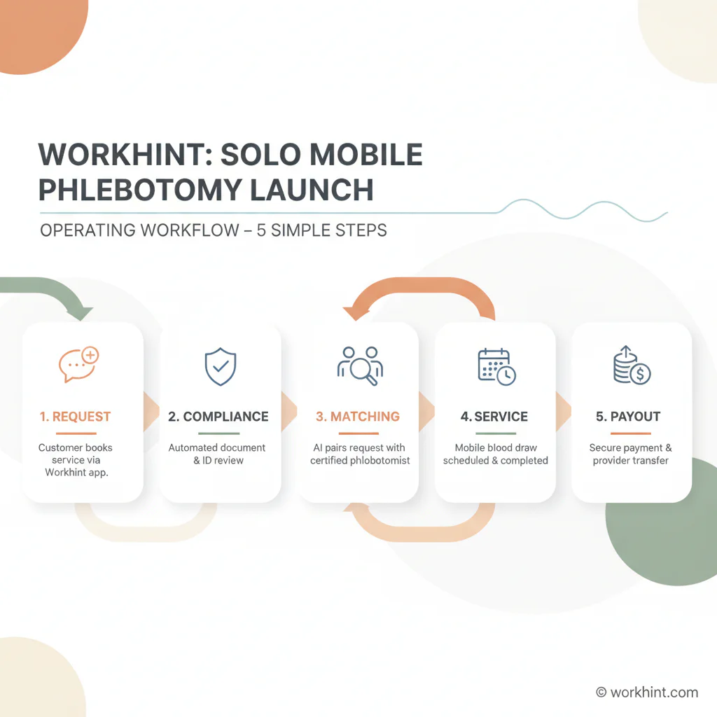 Mobile phlebotomy business workflow from customer request to provider payout