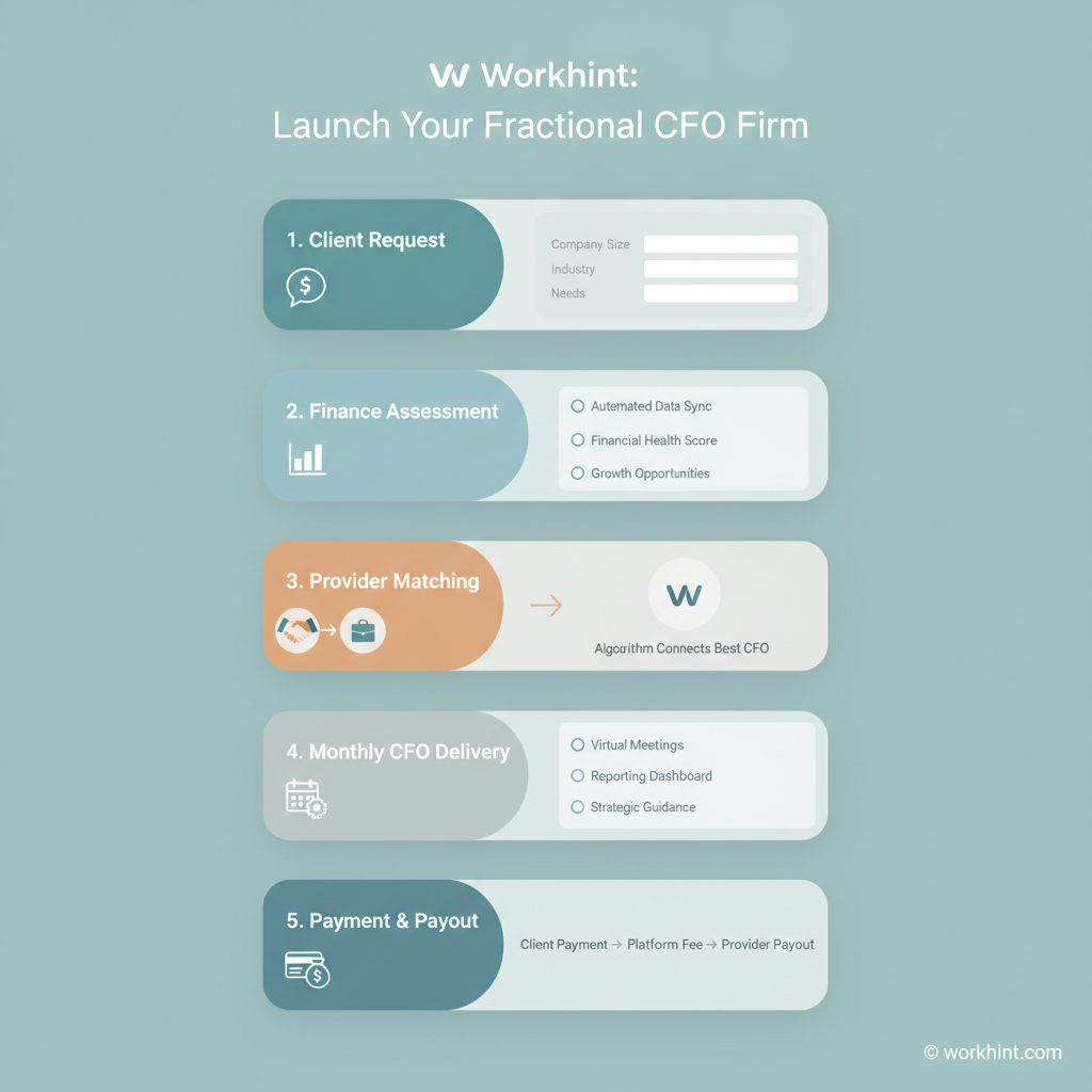 Fractional CFO firm operating workflow from client request to provider payout