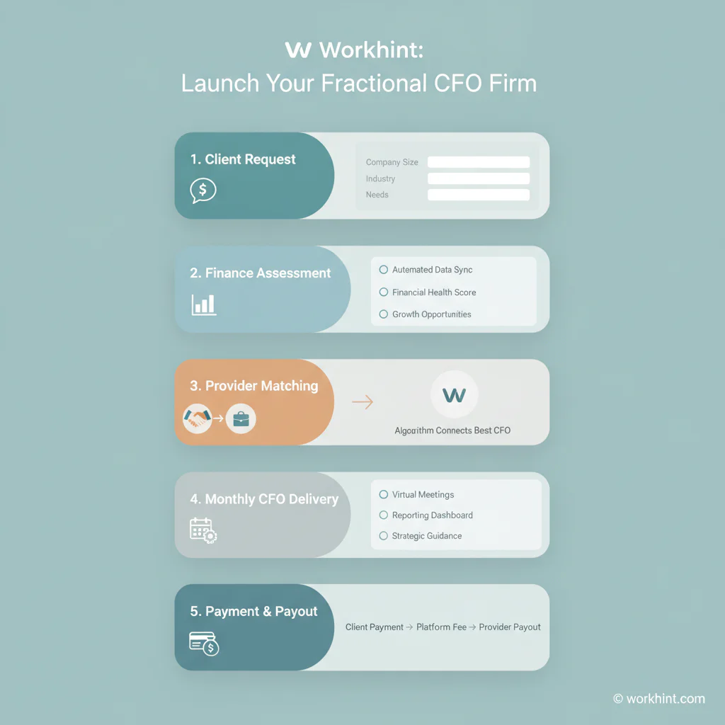 Fractional CFO firm operating workflow from client request to provider payout