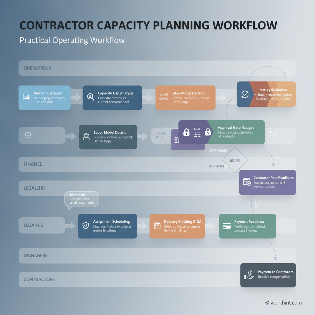 Contractor capacity planning workflow from demand forecast to closeout review