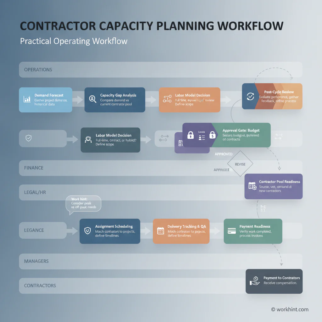 Contractor capacity planning workflow from demand forecast to closeout review