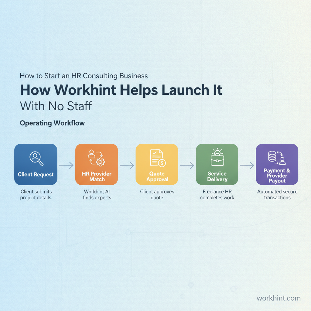 HR consulting operating workflow from client request to provider payout
