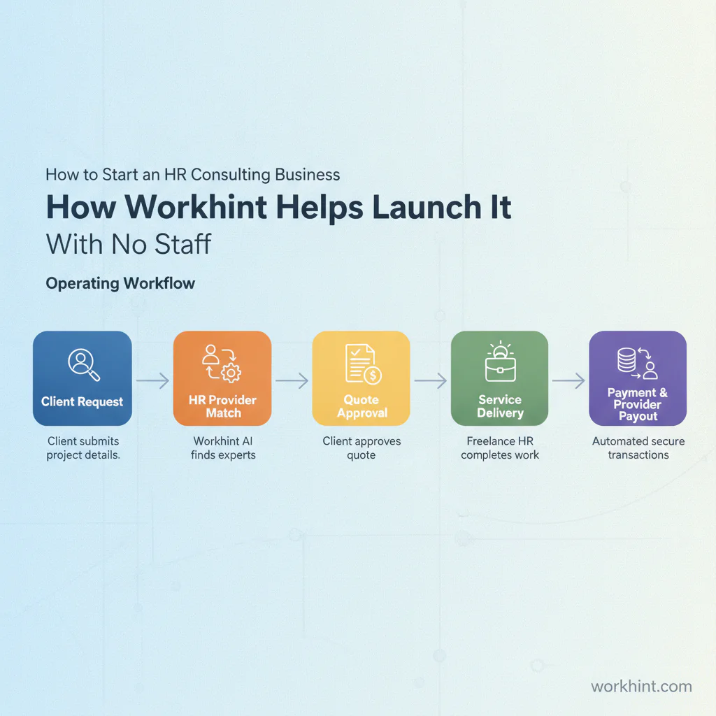 HR consulting operating workflow from client request to provider payout