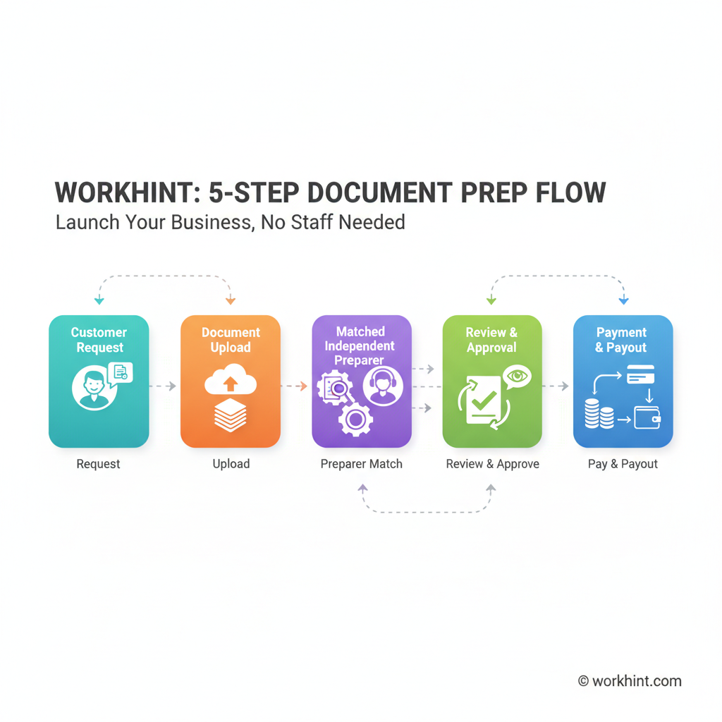 Document prep business workflow from customer request to provider payout