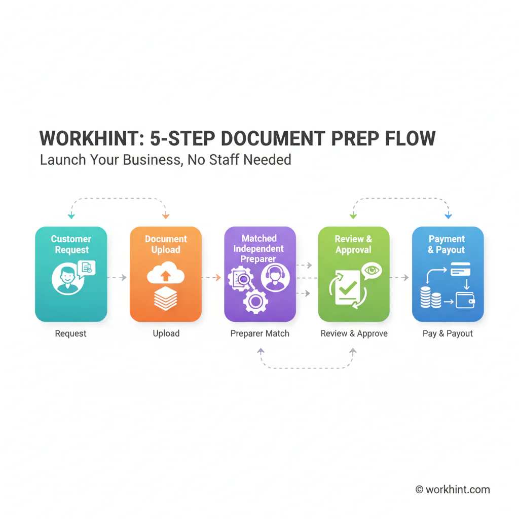 Document prep business workflow from customer request to provider payout