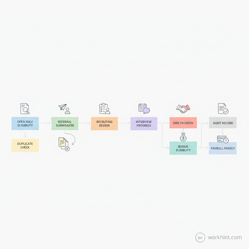 Employee referral policy workflow infographic