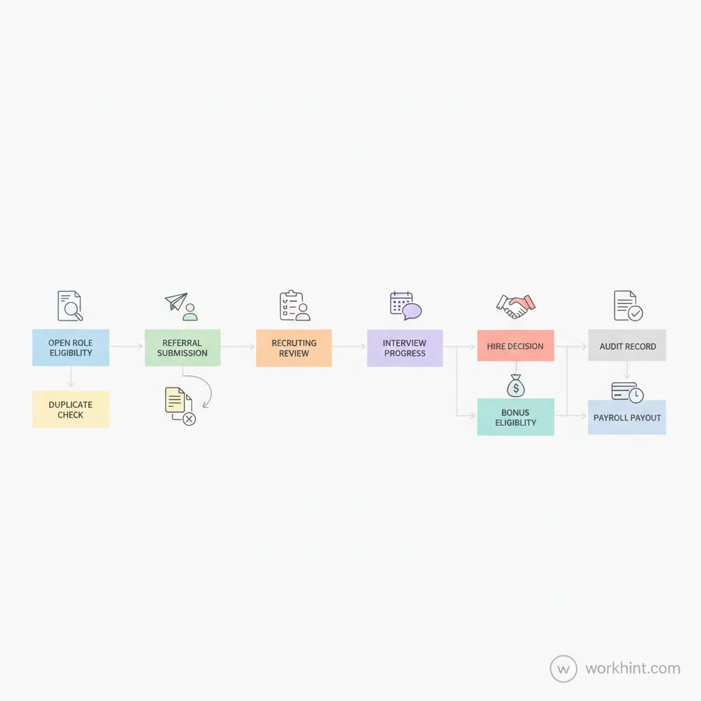 Employee referral policy workflow infographic