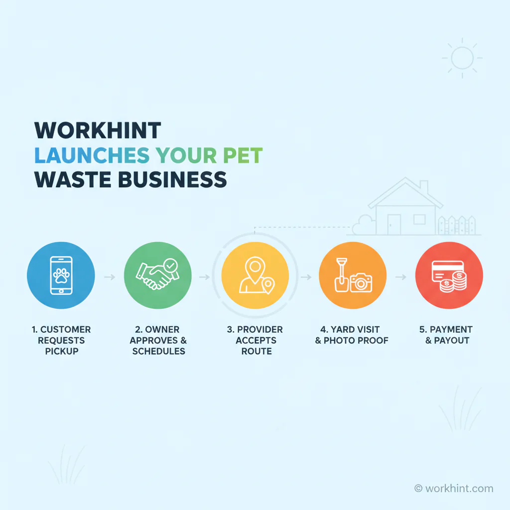 Pet waste business workflow from customer request to provider payout
