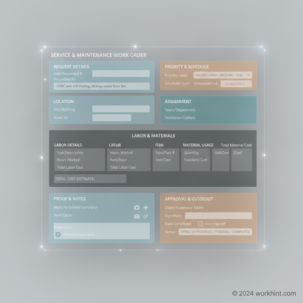 Work order template field anatomy