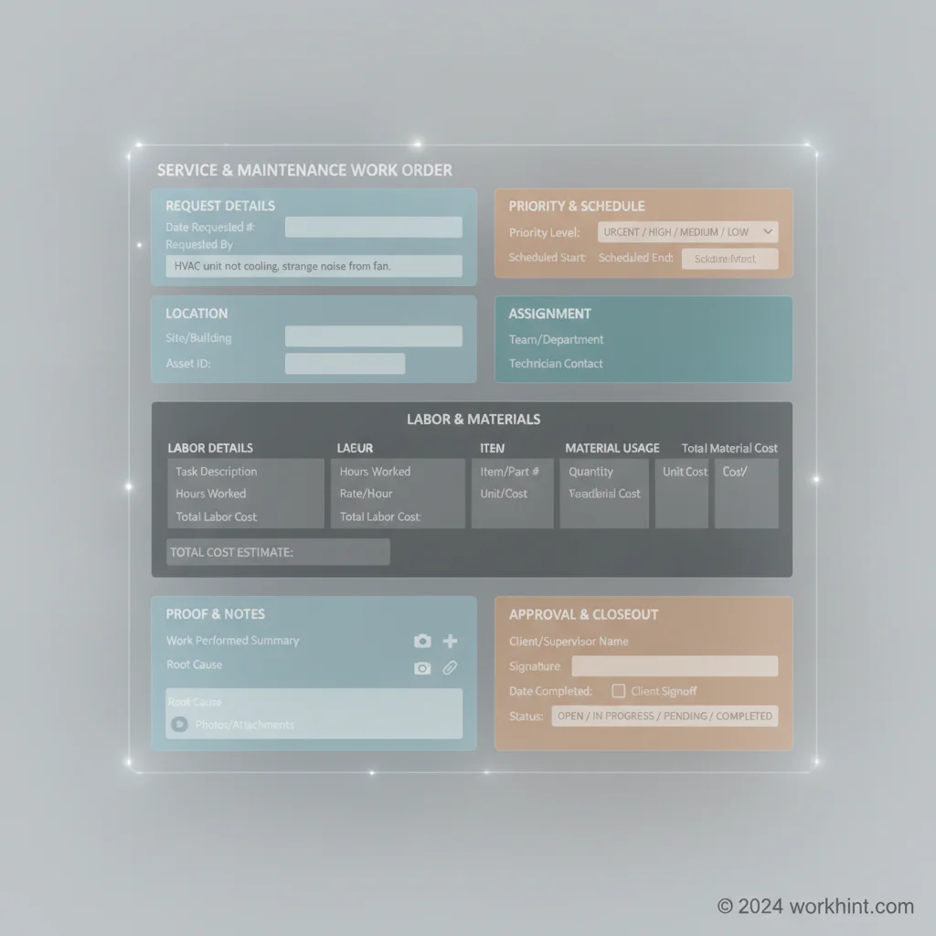 Work order template field anatomy