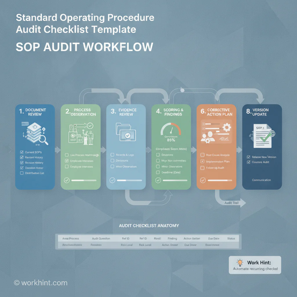 Standard operating procedure audit checklist workflow infographic