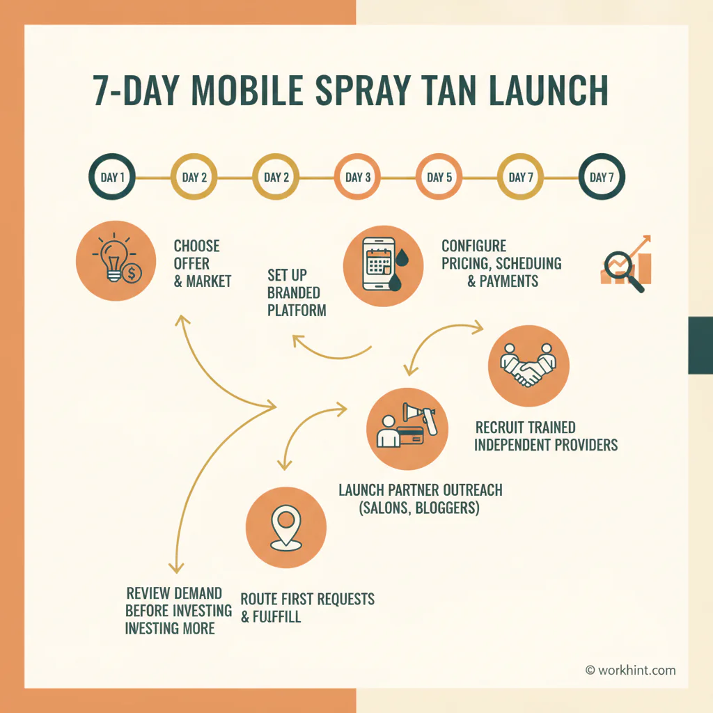 Seven-day launch roadmap for a mobile spray tan business
