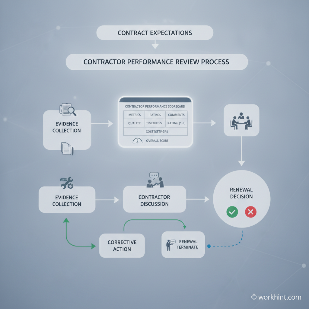 Contractor performance review workflow and scorecard
