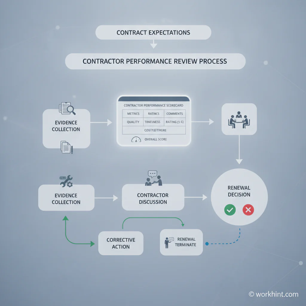 Contractor performance review workflow and scorecard