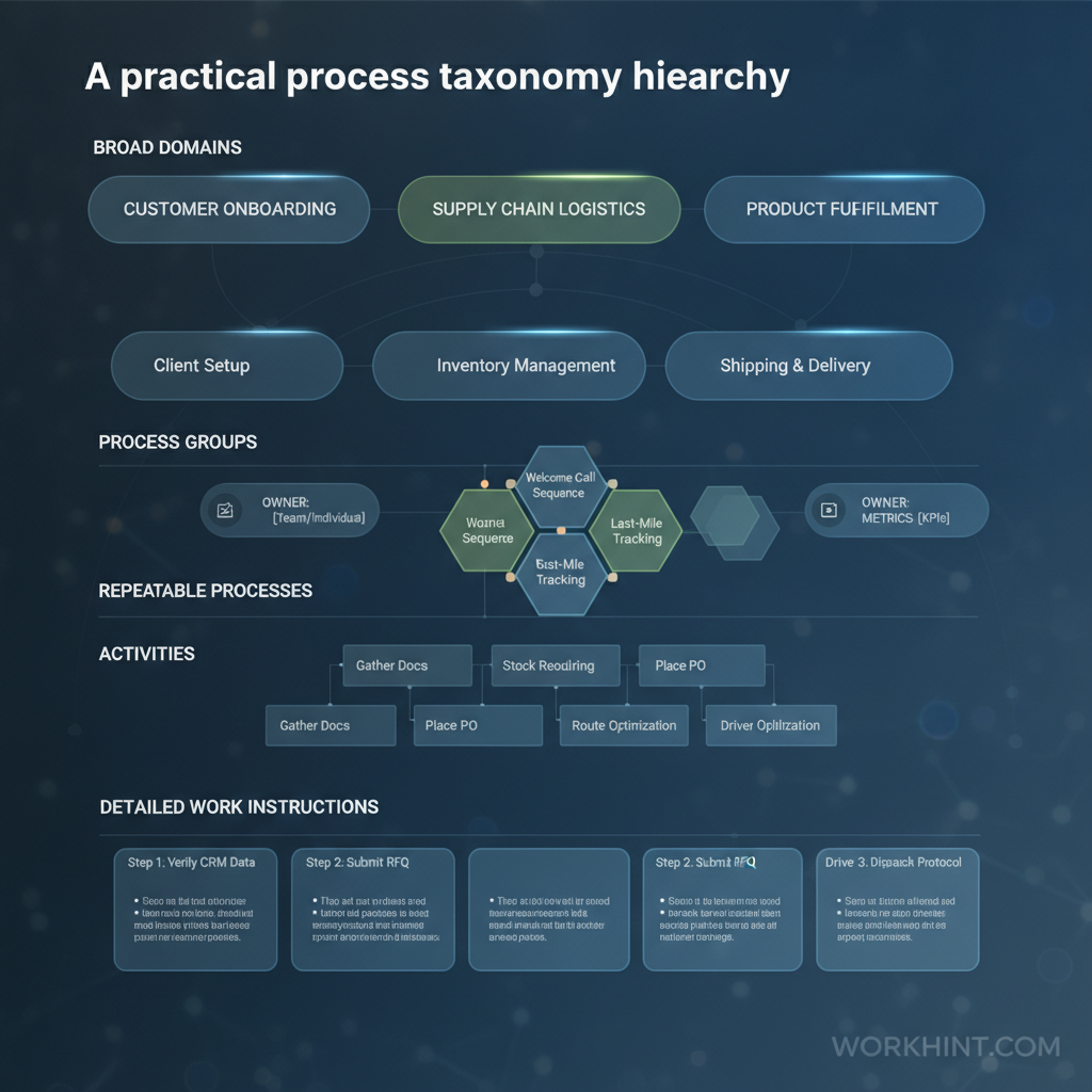 Business process taxonomy hierarchy for operations teams