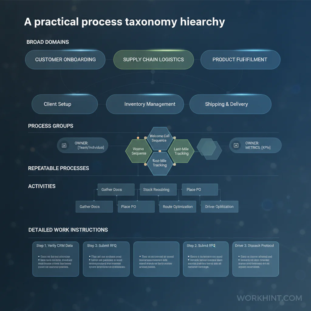 Business process taxonomy hierarchy for operations teams